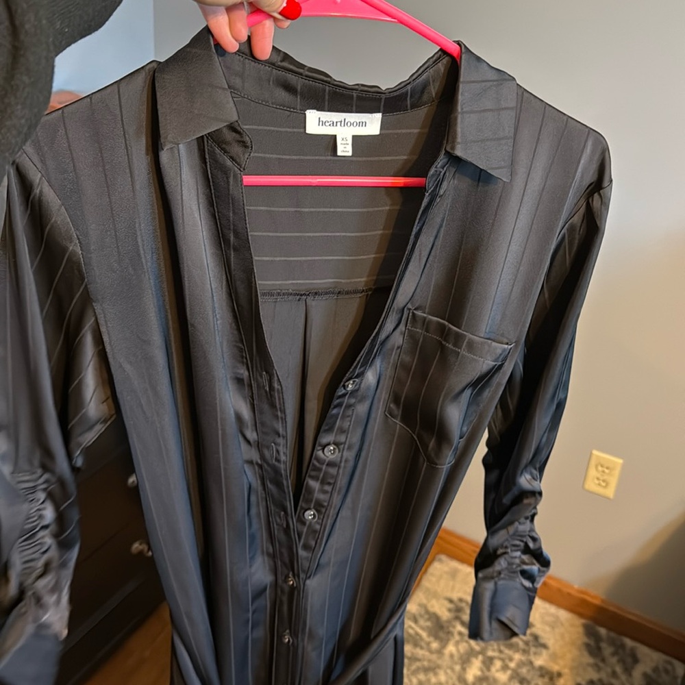 XS long length button-up collared pinstrip dress.  Never worn! Super classy